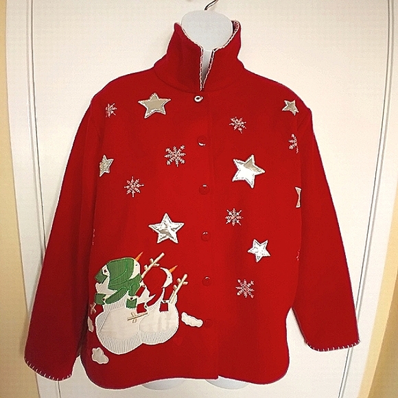 Vtg Take Two Clothing Co. Christmas Wool Embroided Patch Blazer M - Picture 9 of 15